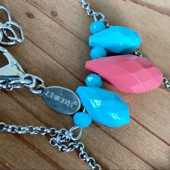 Chico’s Silver Coral & Turquoise Beading StatementNecklace - Picture 2 of 6